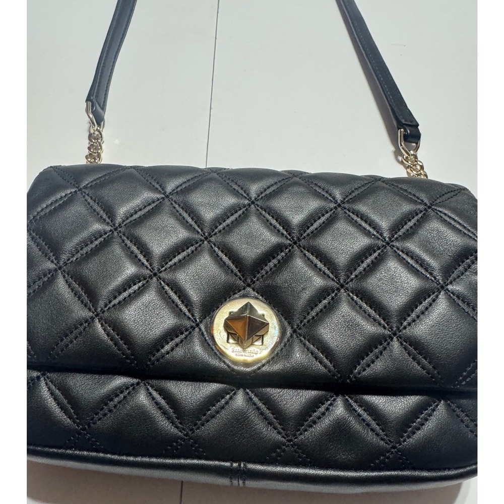 Kate Spade Natalia Quilted Leather Crossbody Bag Black Gold Turnlock WKRU7074